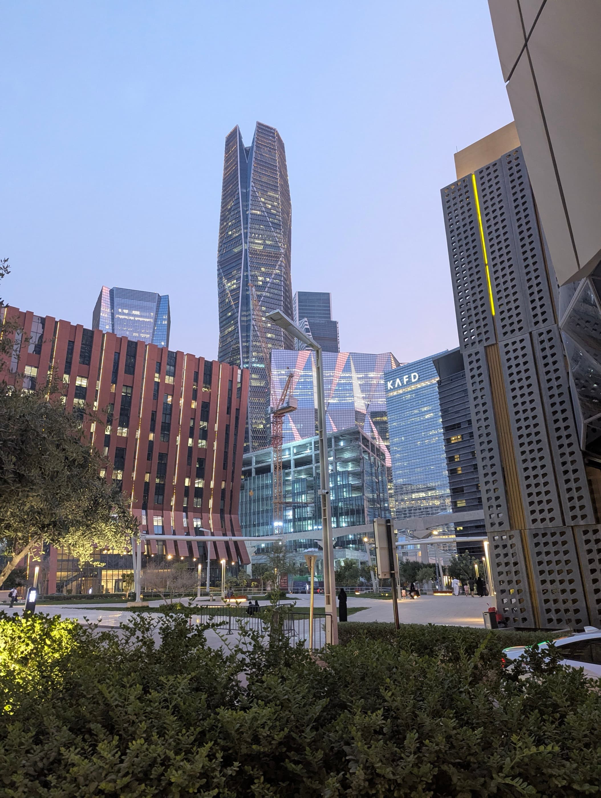 KAFD skyline in Riyadh at dusk